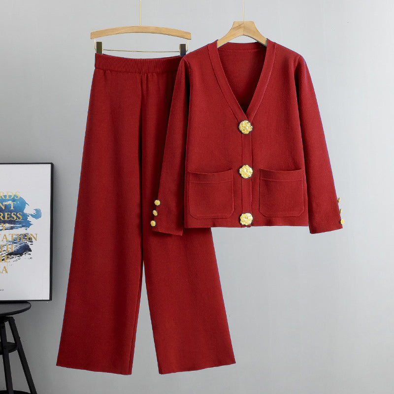 Lieselotte | Conjunto de mujer con jersey abotonado y pantalones anchos