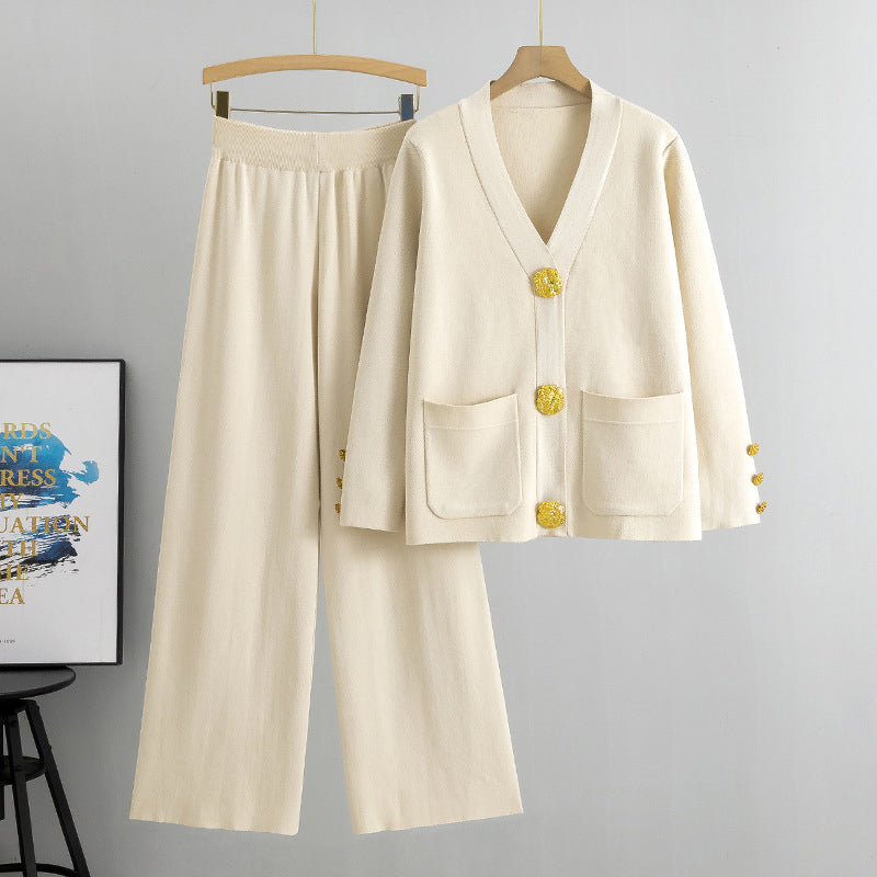 Lieselotte | Conjunto de mujer con jersey abotonado y pantalones anchos
