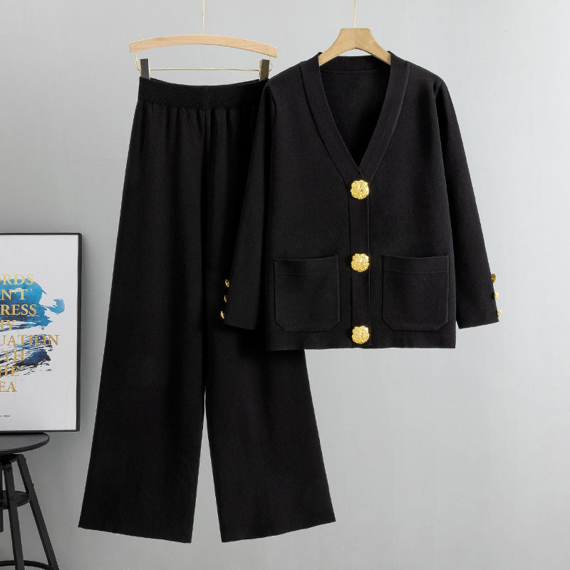 Lieselotte | Conjunto de mujer con jersey abotonado y pantalones anchos