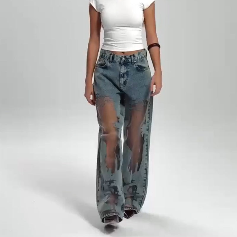 Stella | Jeans con estampado de parches de malla vintage