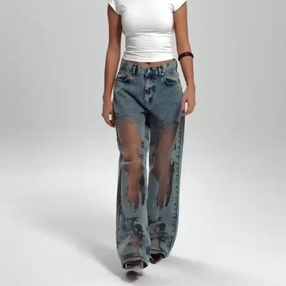 Stella | Jeans con estampado de parches de malla vintage