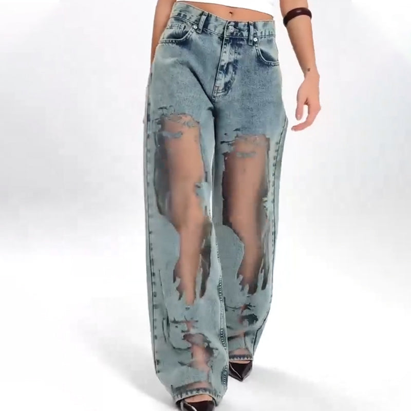 Stella | Jeans con estampado de parches de malla vintage