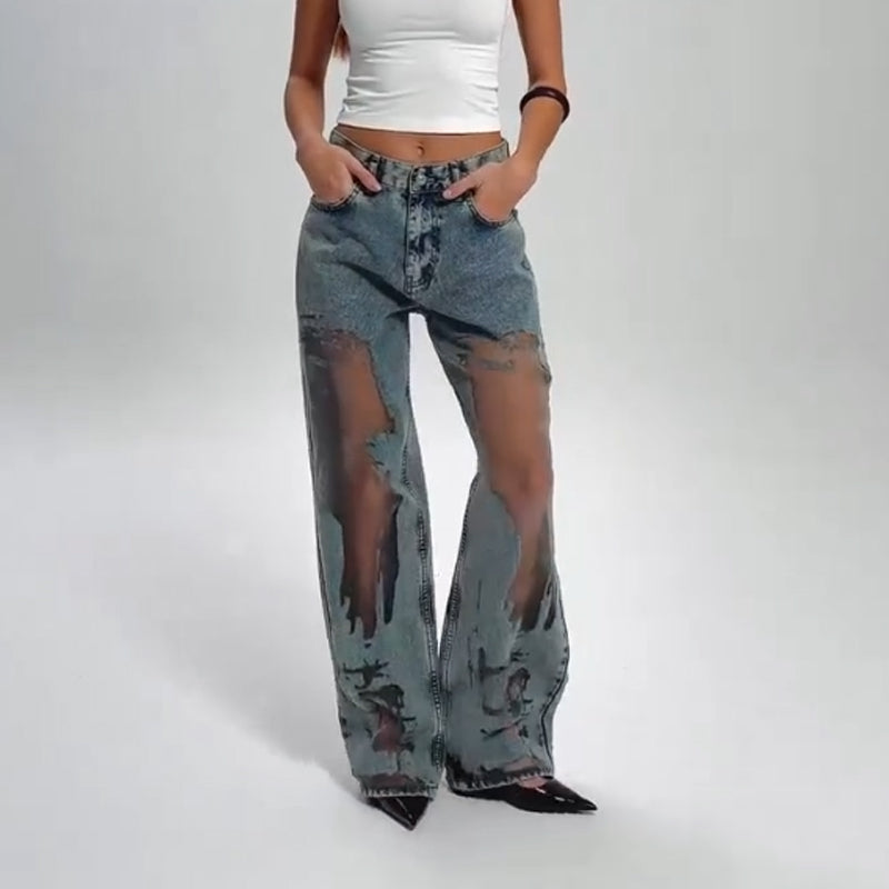 Stella | Jeans con estampado de parches de malla vintage