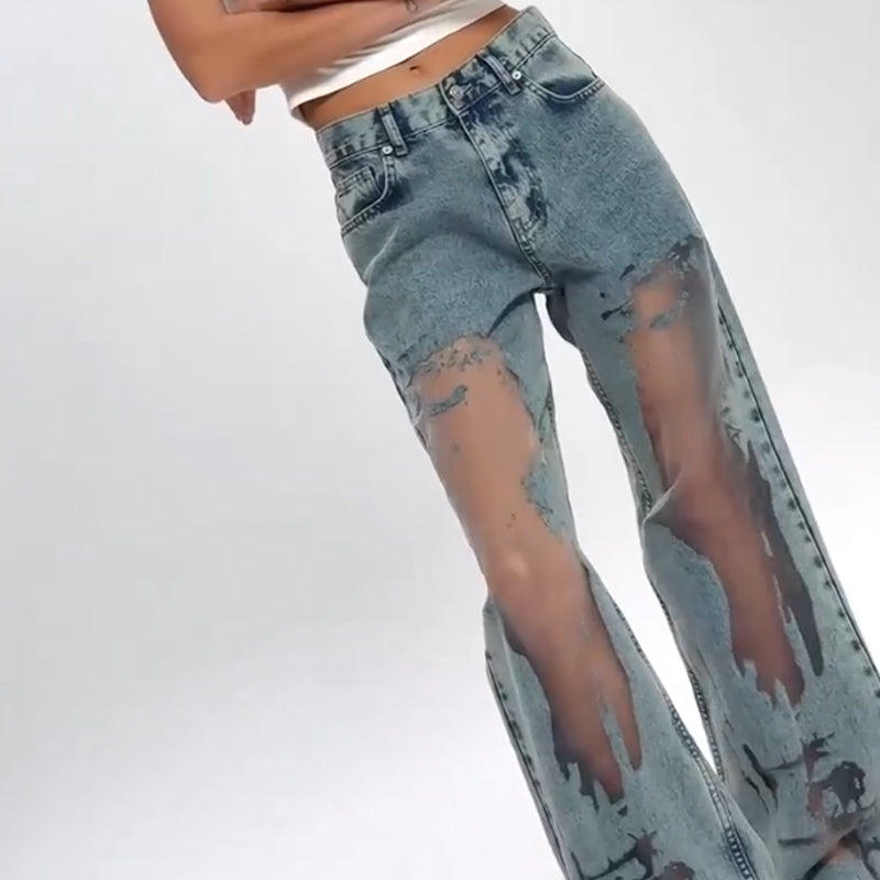 Stella | Jeans con estampado de parches de malla vintage