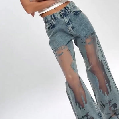 Stella | Jeans con estampado de parches de malla vintage