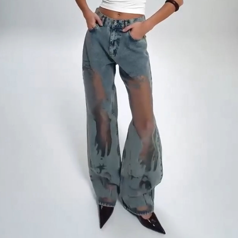 Stella | Jeans con estampado de parches de malla vintage