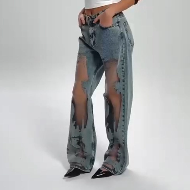 Stella | Jeans con estampado de parches de malla vintage
